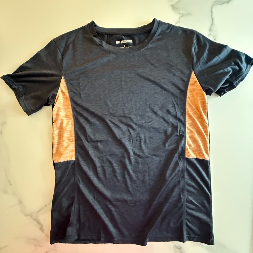 Reel Essentials Navy and Orange Athletic Performance Shirt. Size small